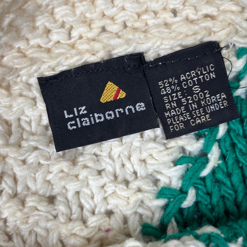 VTG Liz Claiborne Patchwork Knit Sweater 80s Colorful Patten Small Fall GUC - Picture 3 of 6